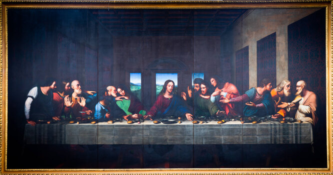 Картина «Тайная вечеря» Леонардо Да Винчи из Кафедрального собора в Турине, Италия