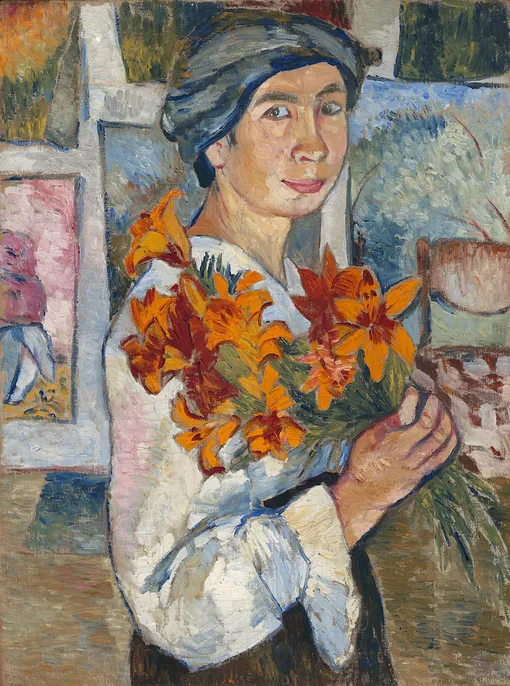 Наталья Гончарова. Автопортрет с жёлтыми лилиями. 1907 год