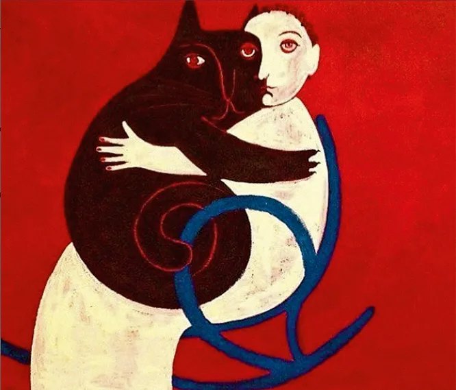Картина Маши Сориной «Человек и кошка»