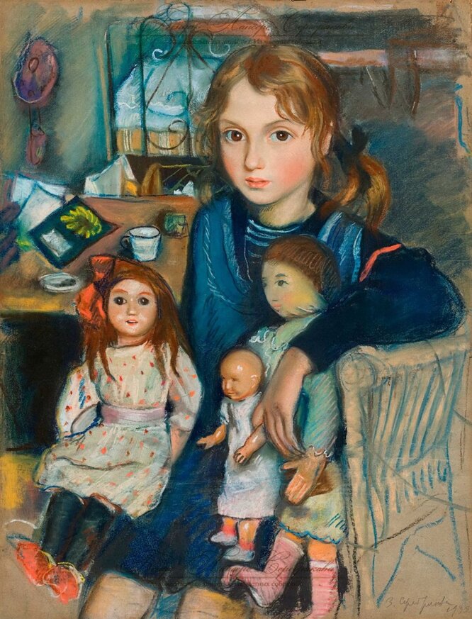 Дочка Катя с куклами
