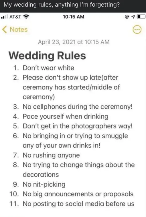 Правила свадьбы от невесты