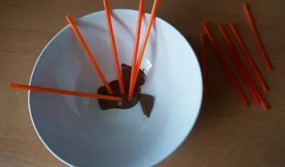 Окунуть палочки для кейк-попсов в шоколад и вставить в шарики.
