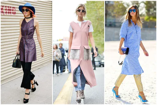 Как носить платье с брюками: 25 стильных образов на каждый день