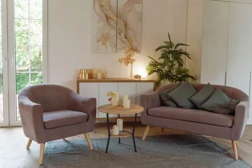 Компактные кресло и диван в современной гостиной