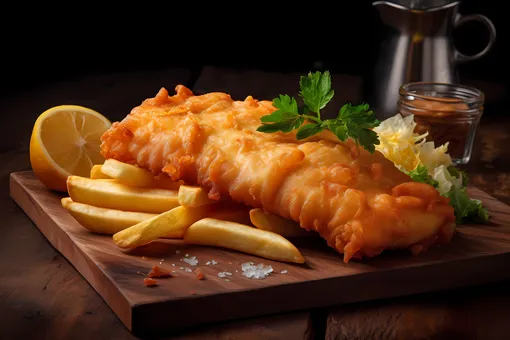 Рецепт блюда «фиш энд чипс» в британской кухне имеет свою особенность: в кляр для жарки рыбы добавляют пиво или эль