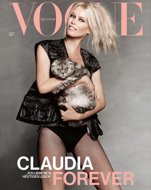 Клаудия Шиффер и её кот Чип на обложке Vogue Германия фото
