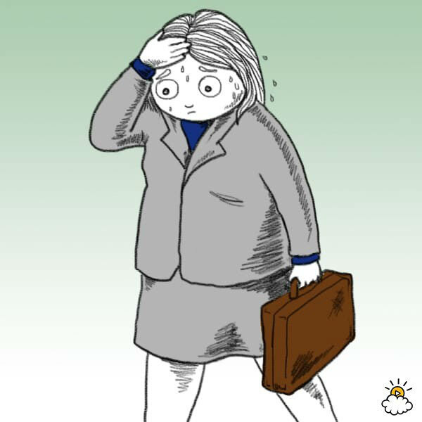 Нарисованная девушка с портфелем в руке держится за голову и сильно потеет. В чем причины изменения запаха пота?