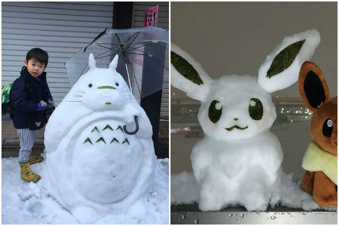 В Токио впервые за 4 года выпал снег. Люди сделали снеговиков — и их стоит увидеть!