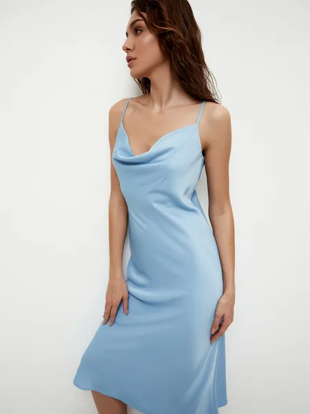 платье комбинация голубое