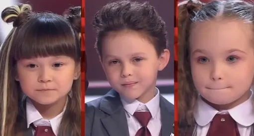 фото: кадр из шоу «Голос. Дети» Таисия Хабибуллина, Петр Затолочный и Аня Волкова