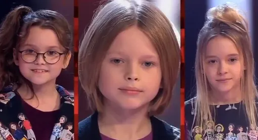 фото: кадр из шоу «Голос. Дети» Варвара Бутко, Андрей Аверин и Ксения Коваленко.