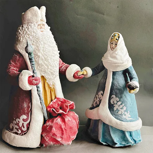 Ватный Дед Мороз и Снегурочка ёлочная игрушка фото