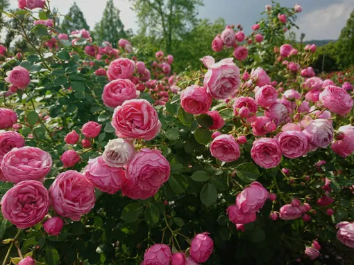 кусты розовых пионов