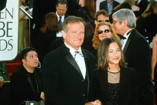Робин Уильямс с дочерью Зельдой на 60-й ежегодной церемонии вручения премии «Золотой глобус», 2003 год