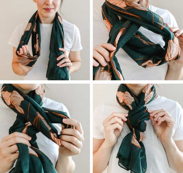 Как завязать шарф двойным узлом на шее