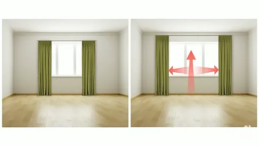 Если спрятать границы окна под шторами, то это даст возможность визуально его расширить