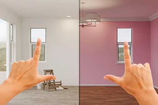 сравнение комнаты в розовом и светлом оформлении