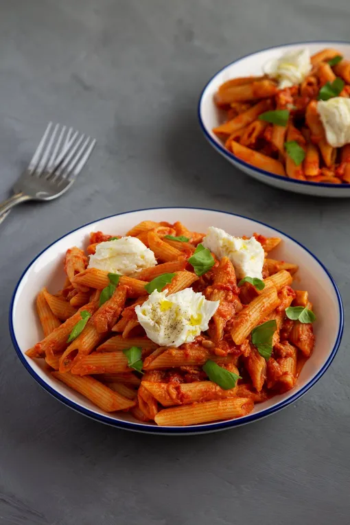 Penne with burrata and basil