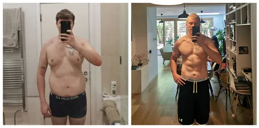 Харви Квирк в процессе (слева) и после (справа) похудения
