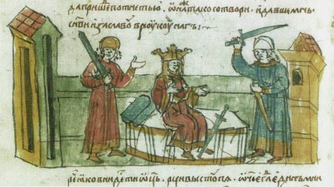 За Рогнеду вступается сын — из летописи За Рогнеду вступается сын — из летописи