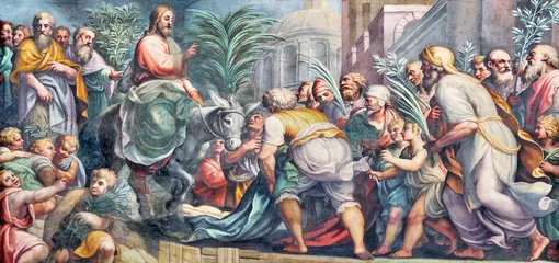 Итальянская фреска Иисус на белом осле въезжает у Иерусалим (Вербное воскресенье)