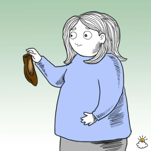 Нарисованная девушка держит туфлю и замечает изменения запаха ног
