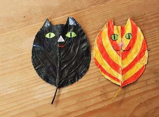 Поделки из листьев своими руками: кот и кошка