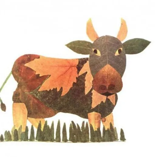 Поделки из природных материалов: корова из листьев
