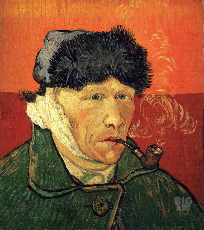 Автопортрет с отрезанным ухом и трубкой Картина, Винсент ван Гог.