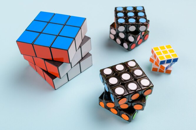 четыре кубика рубика разного размера