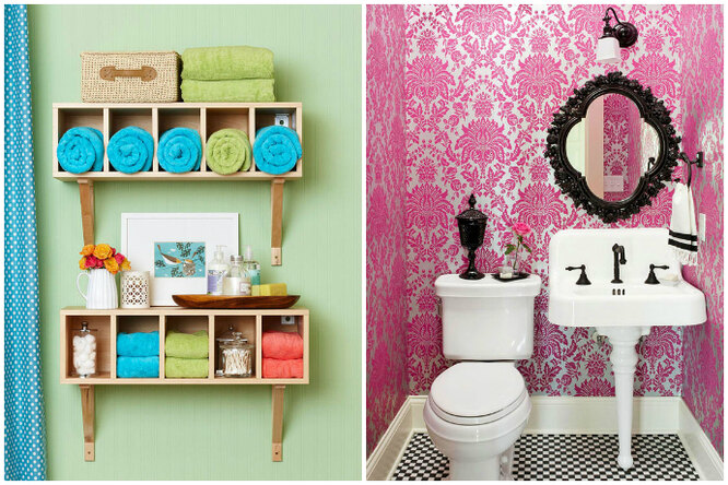 Белый фон и цветные полотенца: 18 идей декора для маленькой ванной