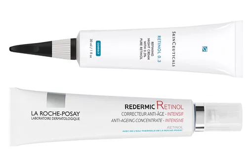 Высокоэффективный ночной крем-уход с ретинолом RETINOL 0.3, SkinCeuticals; Интенсивный концентрированный антивозрастной уход c чистым ретинолом и ретинолом последовательного высвобождения Redermic Retinol, La Roche-Posay