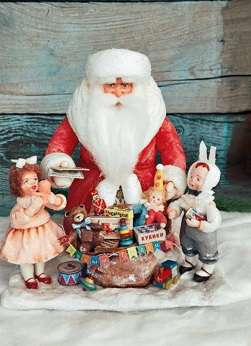 Дед Мороз и лесные звери ватная игрушка фото