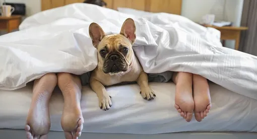 собака в постели