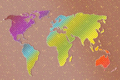 карта мира с разноцветной поверхностью