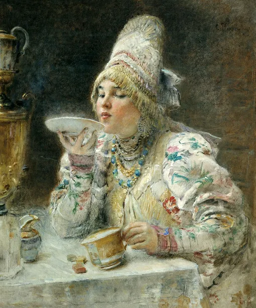 Константин Маковский, картина «Боярышня за чаем»