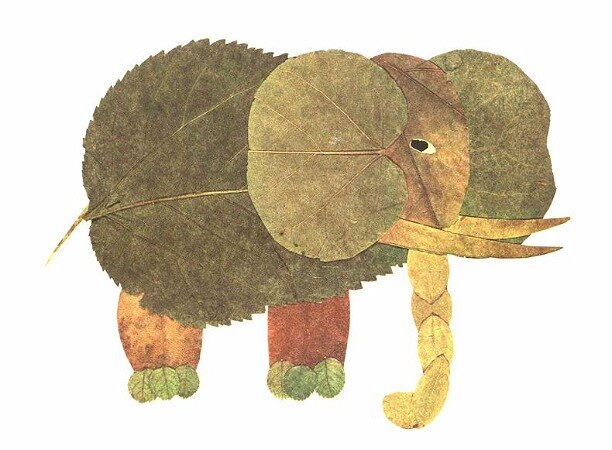Аппликации из осенних листьев: слон
