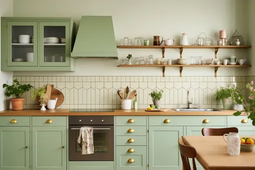 кухня зелёного цвета
