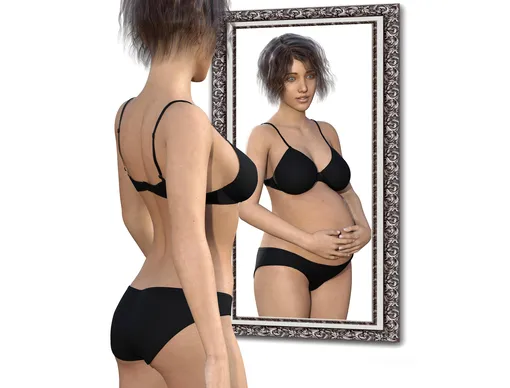Картинка худая девушка смотрит в зеркало на себя беременную