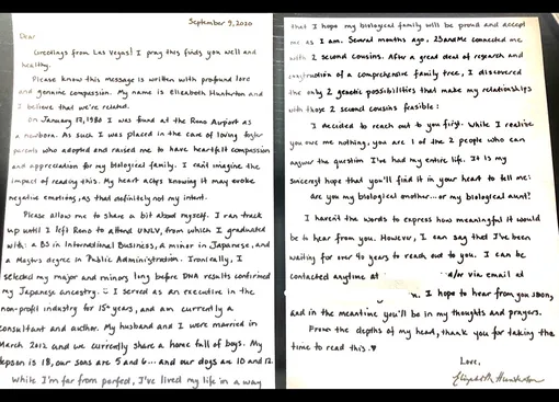 Письмо Элизабет к матери, которая бросила ее сразу после рождения