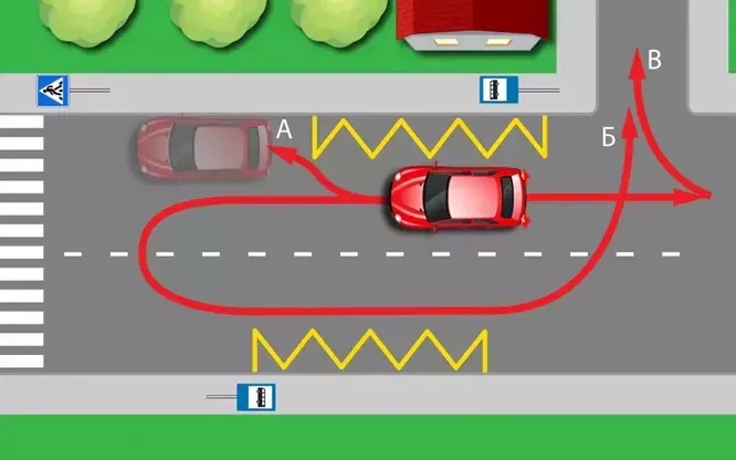 Как может проехать водитель красного авто, чтобы не нарушить?